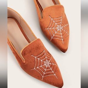 Orange velvet spiderweb Halloween slippers, loafers flats, shoes 7